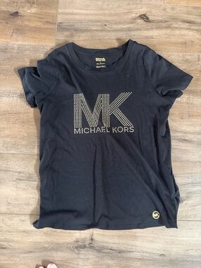 Michael Kors Black Tee with Gold Studded MK Design